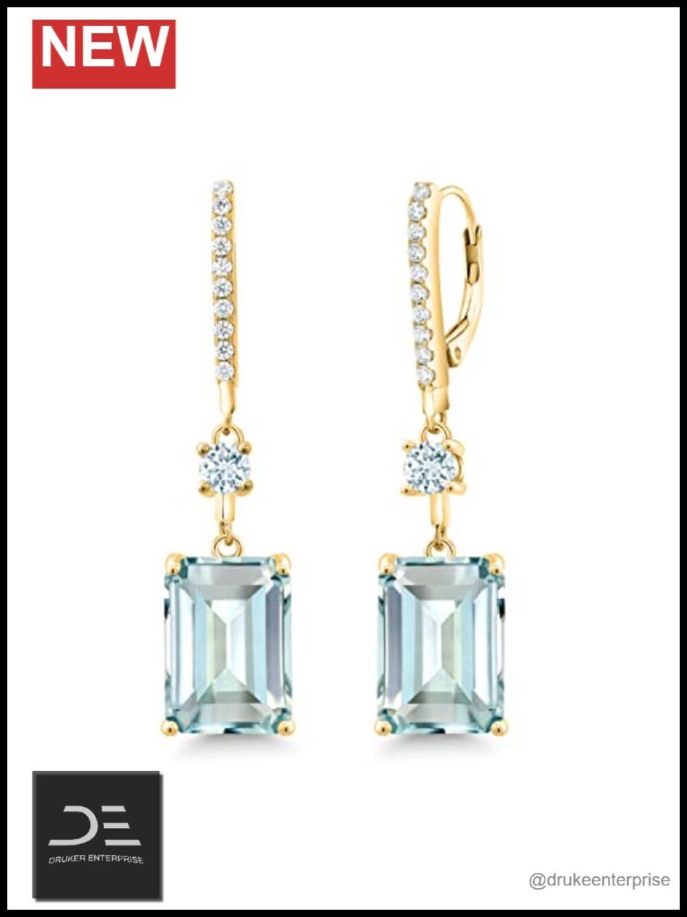 14.08 Cttw Sky Blue Simulated Aquamarine Dangle Earrings 18K Yellow Gold Plated